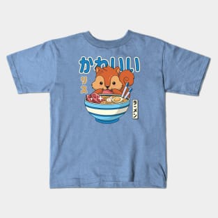 Kawaii Squirrel Enjoying Ramen Kids T-Shirt